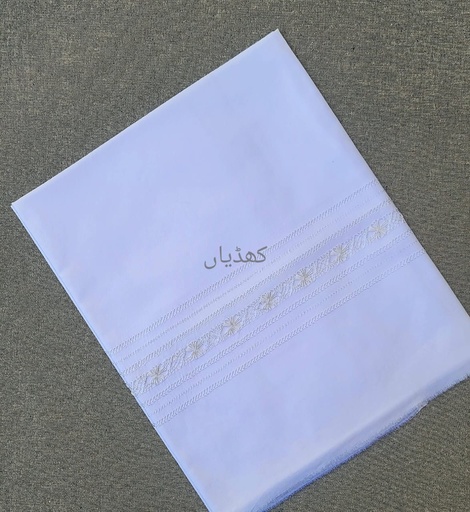 [VC-RK00023] Soft white cotton fabric with hand-embroidered Tarkashi for shalwar or trouser Unstitched