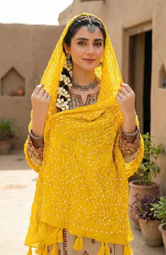 [VC-RK00051] Mango Color Hand-Knotted Chunri Dupatta – Pure Lawn | Traditional 2.5 Meter Dupatta