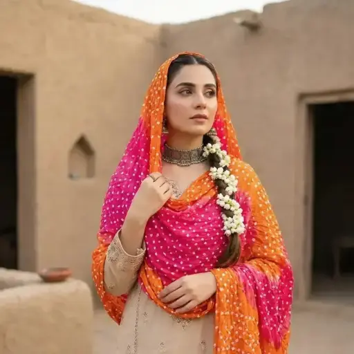 [VC-KD00002] Hand Knotted Chunri Dupatta Multicolored – Perfect as Dupatta, Scarf, or Stole. Cool, Cultural, and Classy for Both Western and Desi Looks!