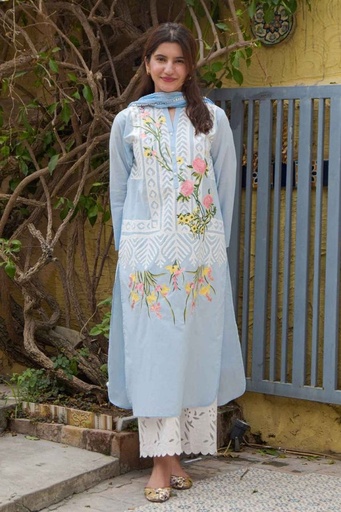[8.K.23] Marian Blue Applique Kurta