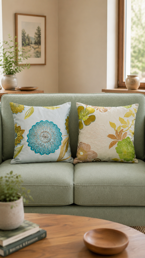 Embroidered pair of cushions