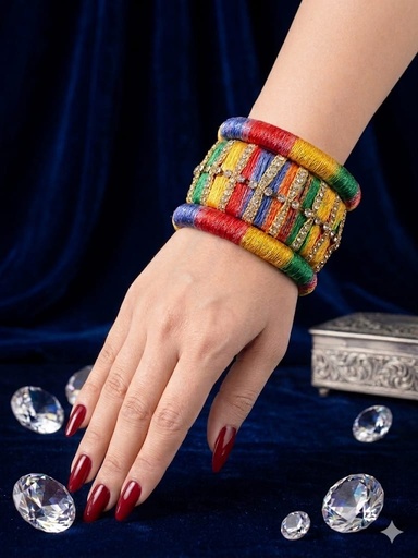 Múltiples colored  silk thread bangles with stylish and festive look.