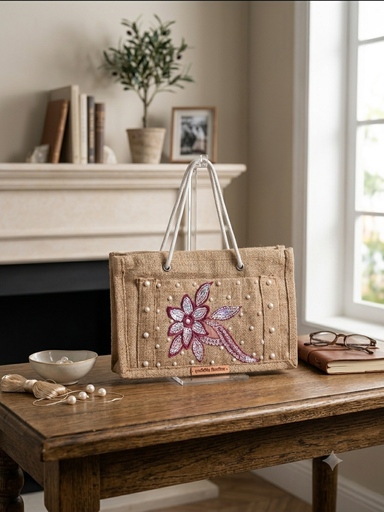 A rustic- chic burlap tote bag