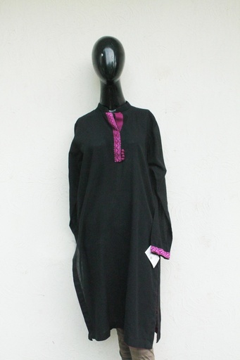 Navy blue Kurta with Kacho hand embroidery.