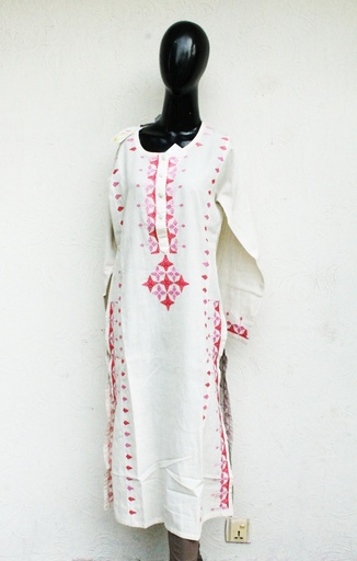 Off White Kurta with hand embroidery.