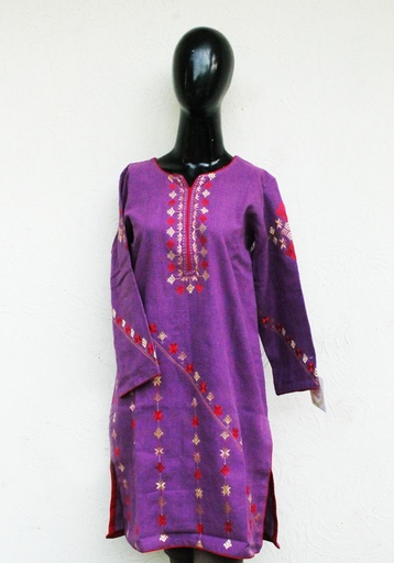 Purple Kurta with hand embroidery.