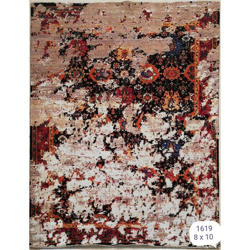 [PK0499-HM-RUG-004215] Modern Area Rug/ Carpet. Abstract Designing. Authentic. Handmade. Double-Knotted. Silk & Wool. 8 x 10 ft