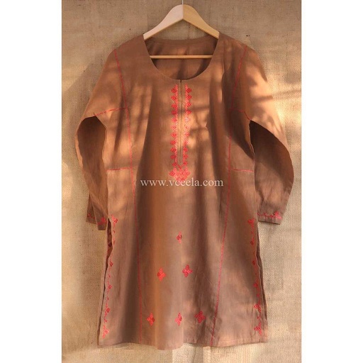 [PK0888-CW-GEN-007020] Light brown hand embroidered Kurta