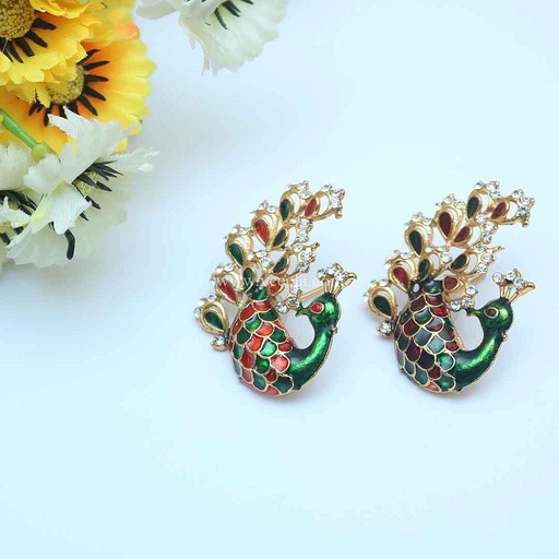 [PK2502-JW-EAR-008428] Peacock Tops / Earrings - Kundan Jewellery