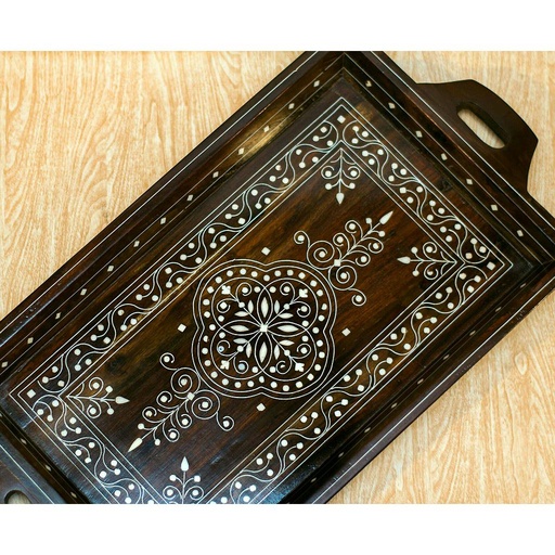 [PK0130-GN-GEN-008863] Wooden Breakfast Tray with Inlay Work 